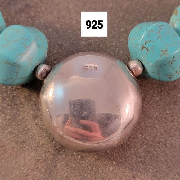 Vintage Sterling Turquoise Stone  Beaded Pendant Necklace - Picture 4 of 6